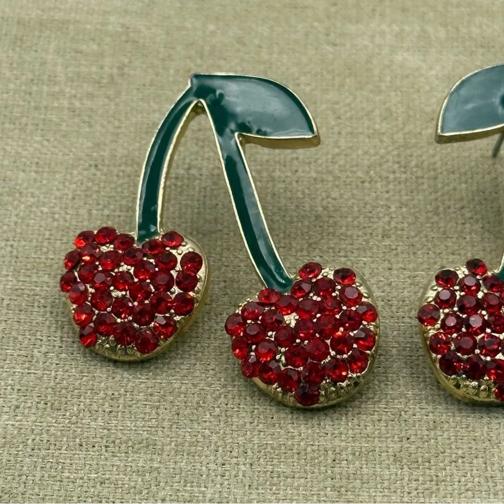 Red Crystal rhinestone Cherry Drop Earrings Women Jewelry